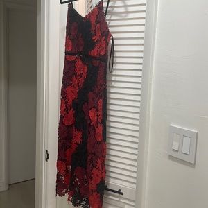 Bebe cut work crochet dress black and red. Gorgeous NWT Size 8. Spaghetti straps
